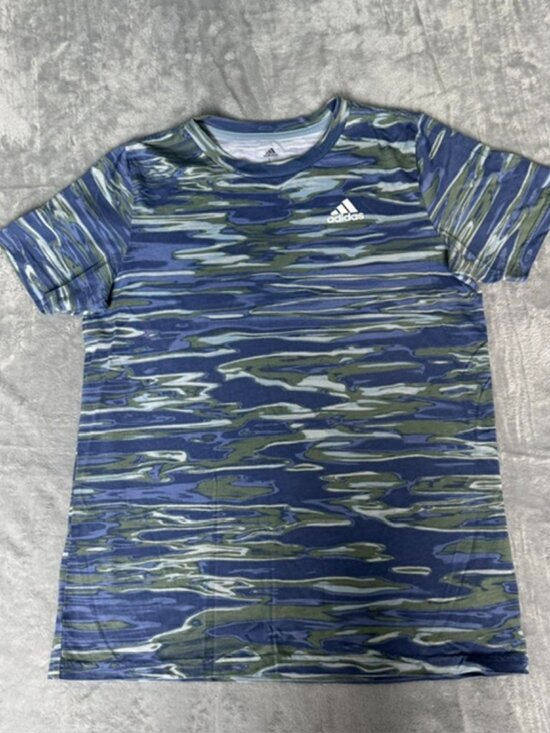adidas Other - Adidas Boys L 14/16 Liquid Camo T Shirt Blue Green All Over Print Short Sleeve